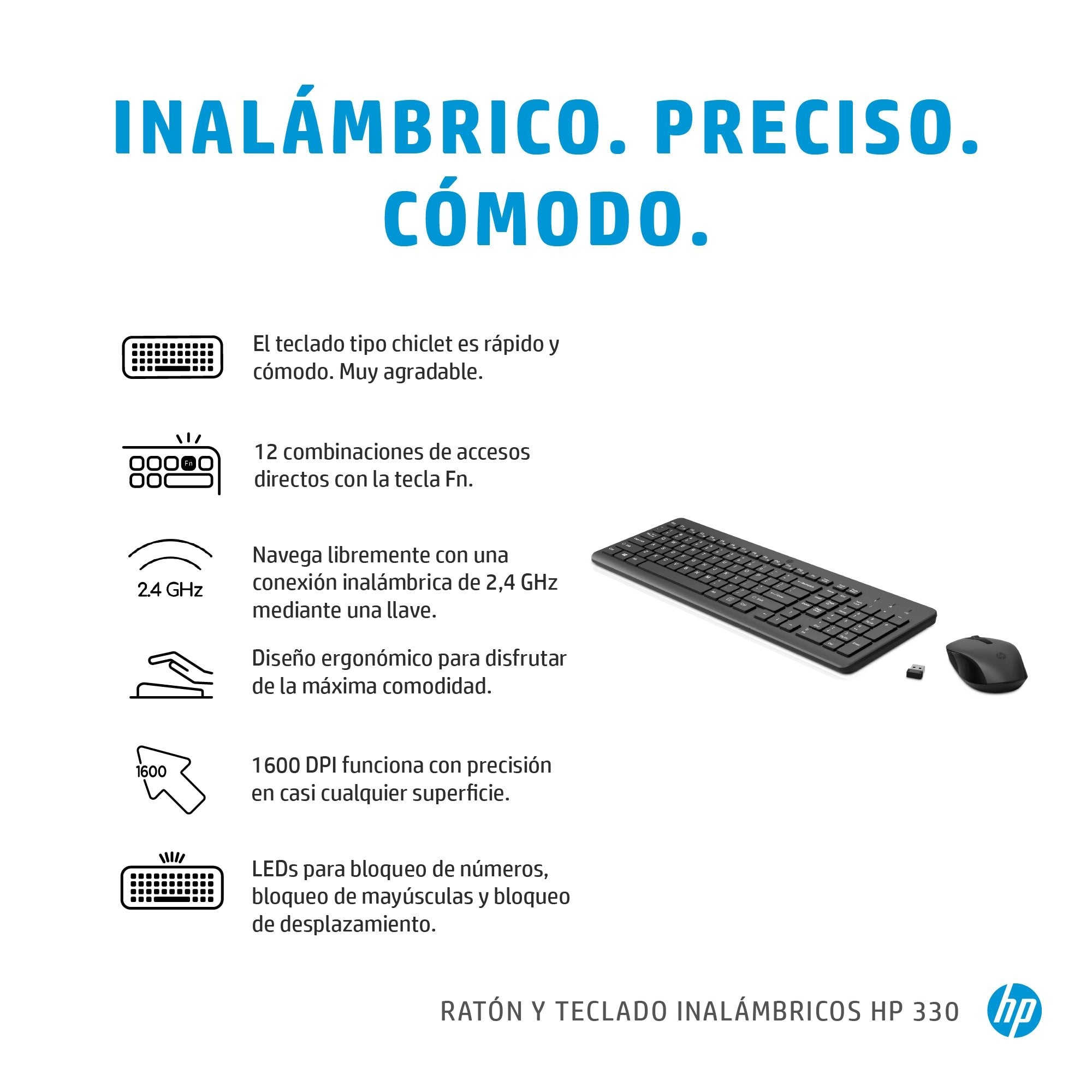 Hp Combinación De Teclado Y Ratón Inalámbricos 330, Juego De Escritorio Negro, Completo (100%), Rf Inalámbrico, Negro, Ratón Incluido