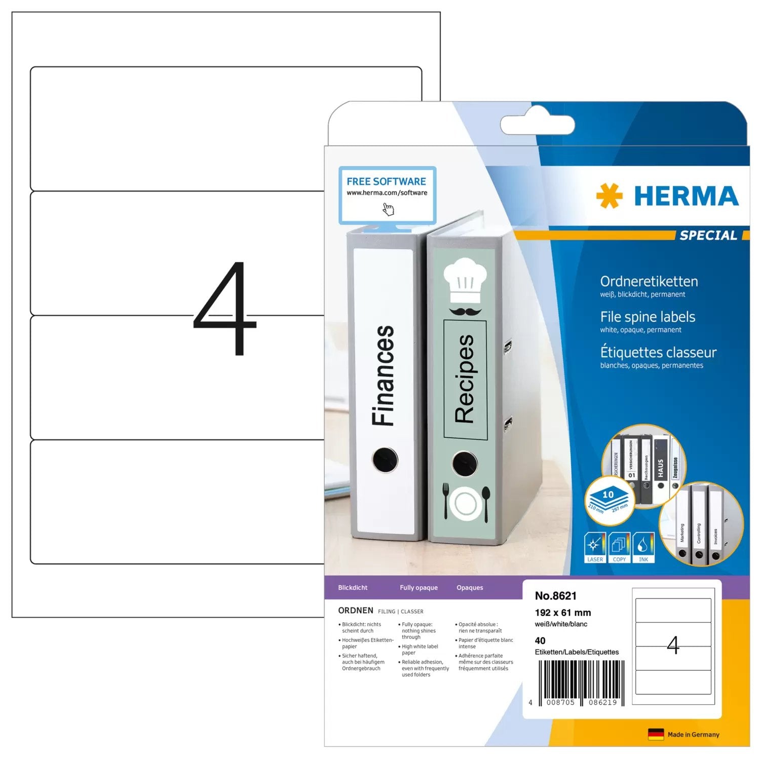 EAN 4008705086219 - HERMA 8621 etiqueta autoadhesiva Rectángulo redondeado Permanente Blanco 40 pieza(s) imagen 1