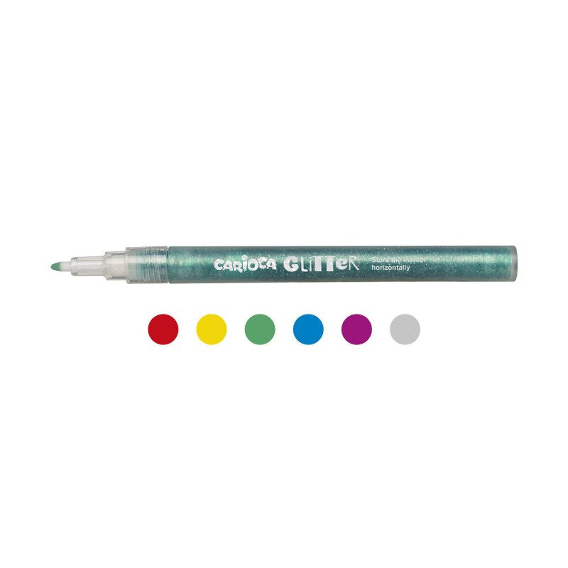 Carioca Glitter Caja 6 Rotuladores - Punta Ø 1mm - Tinta Liquida A Base De Agua - Punta De Alta Calidad - Efecto