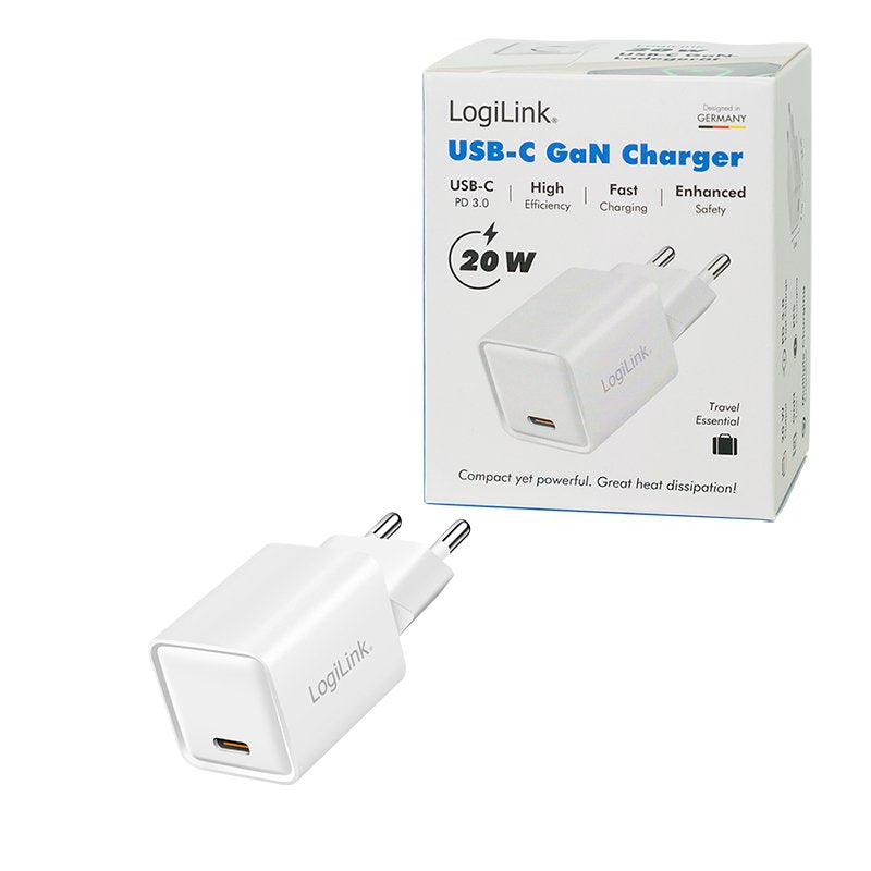 Logilink Usb-C Charger, 20 W, Gan, 1-Port, 1x Usb-C (Pd), Blanco