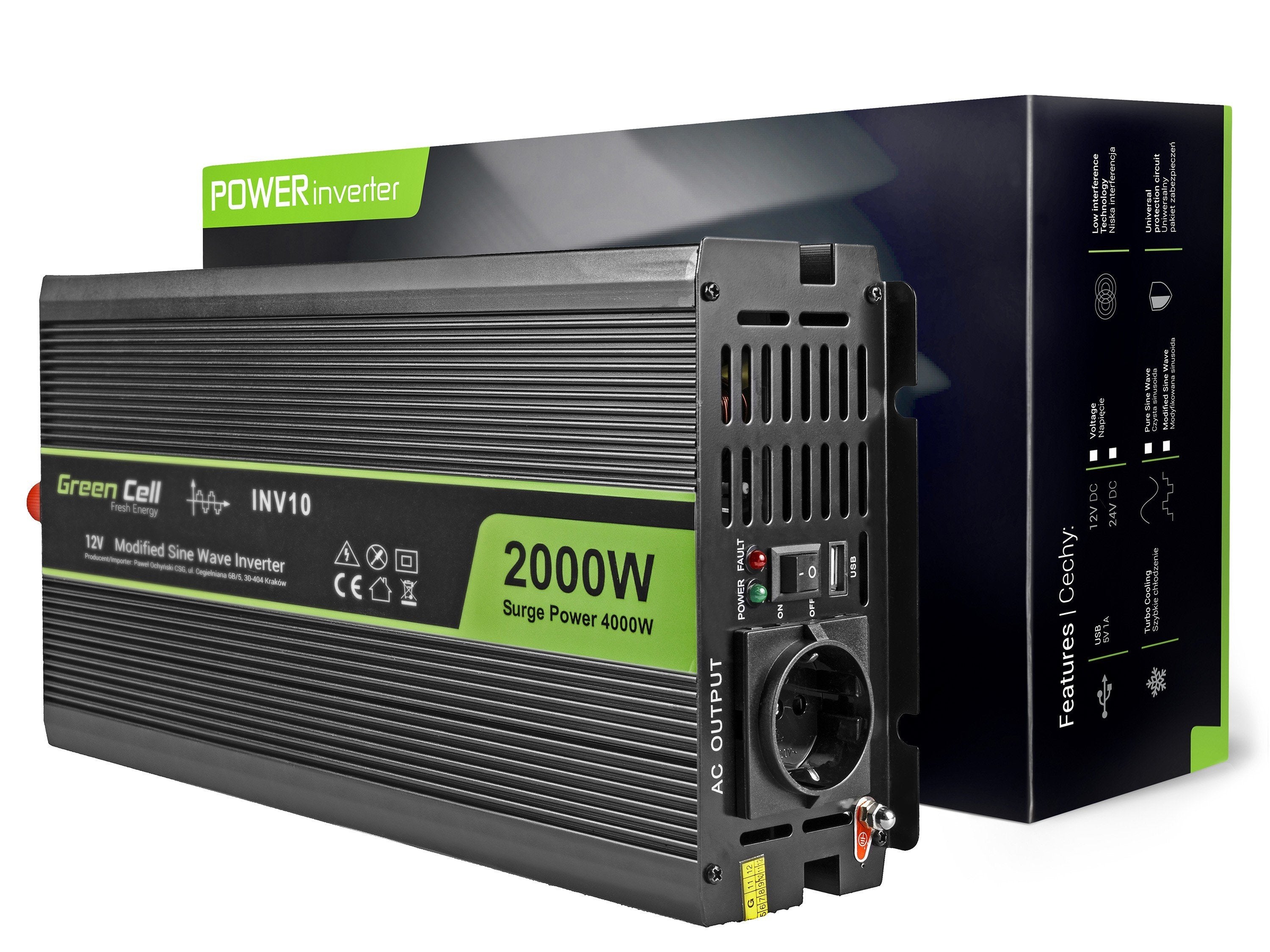 EAN 5902719427893 - Green Cell INV10 adaptador e inversor de corriente Auto 2000 W Negro imagen 1