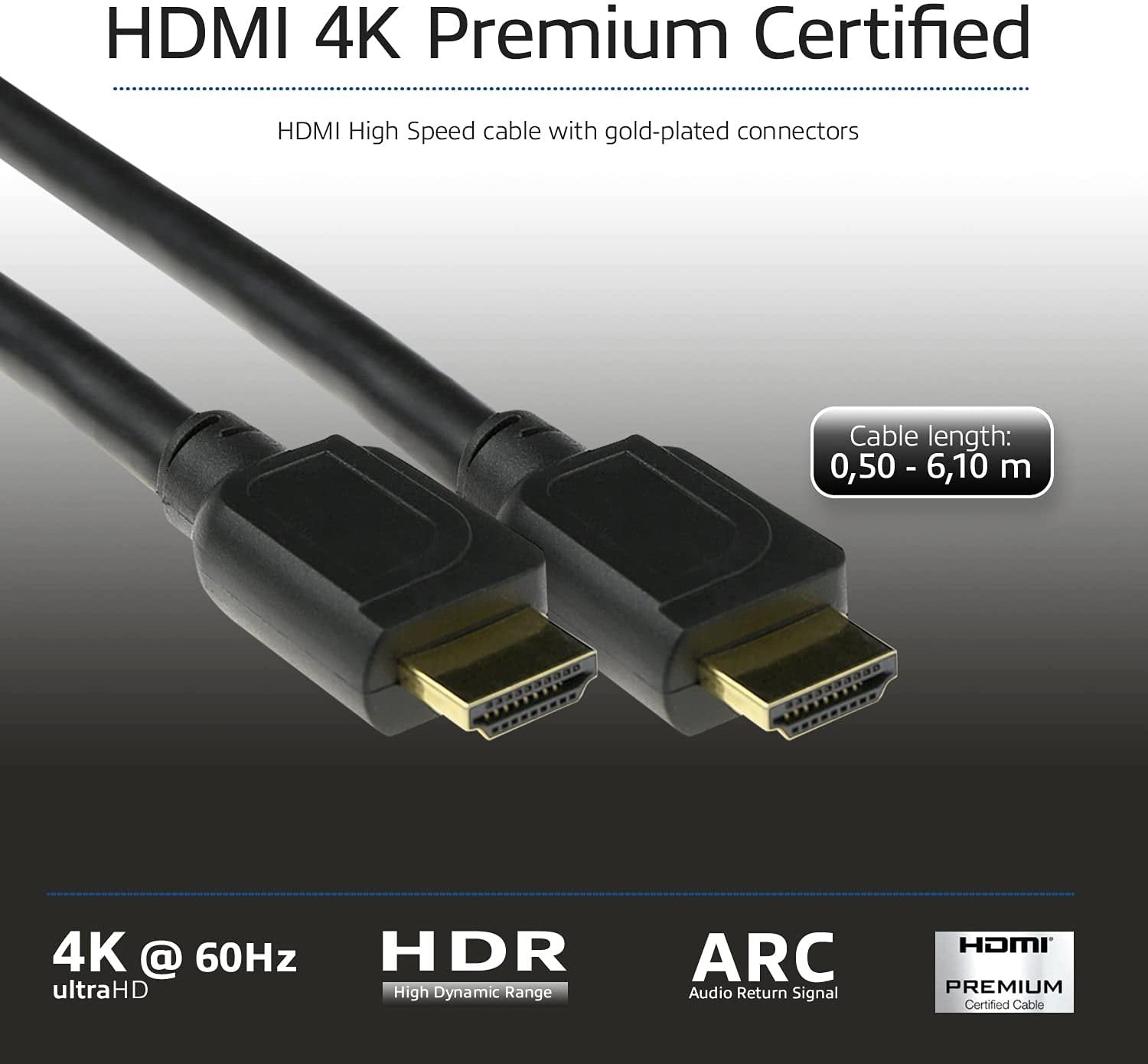 Cable Hdmi 4k Uhd Act Connectivity 1.5m Macho Macho High Speed Premium Certificado V2.0 Negro