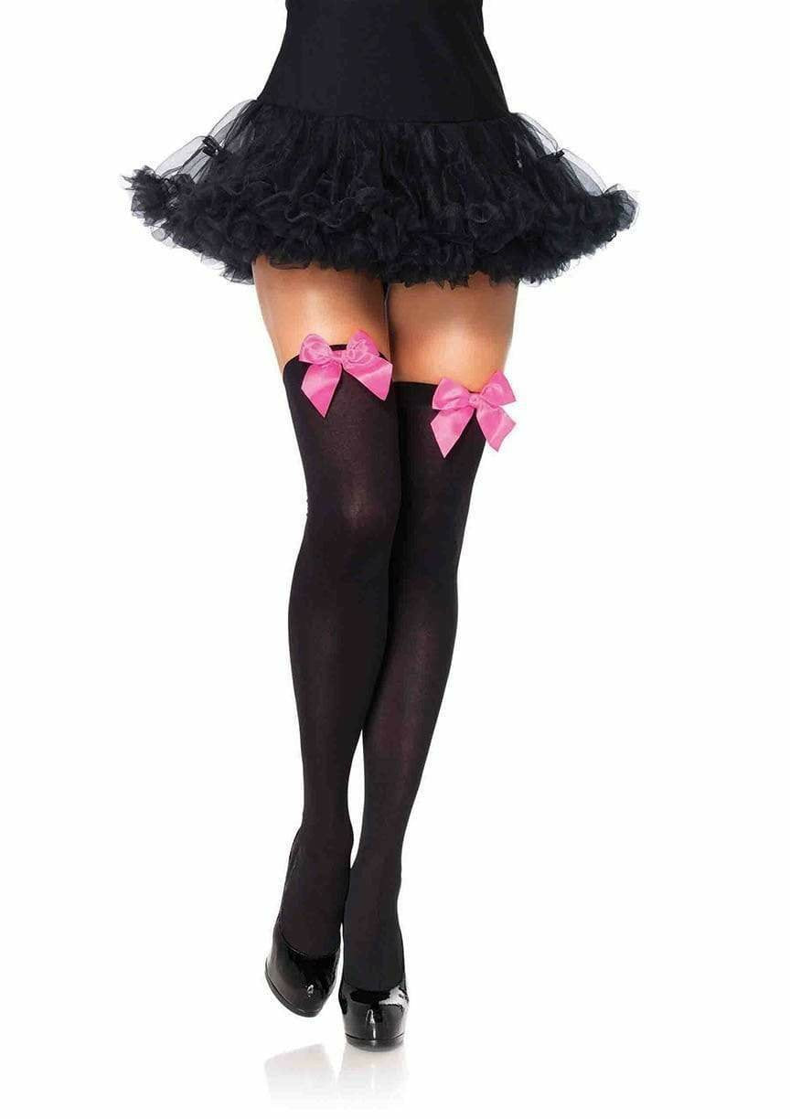 Leg Avenue - Medias Nylon Negro Y Lazo Rosa