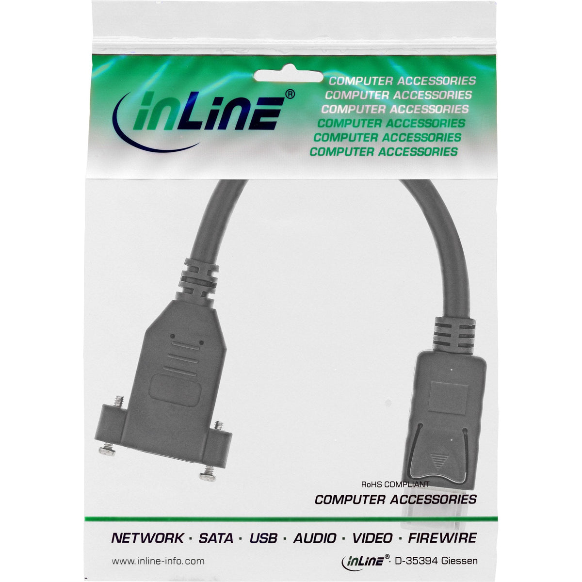 Inline Adaptador Displayport Macho A Hembra 0,2 M, Negro