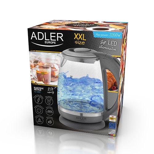 Hervidor De Agua Adler Ad 1286  2 L Gris, Transparente 2200 W