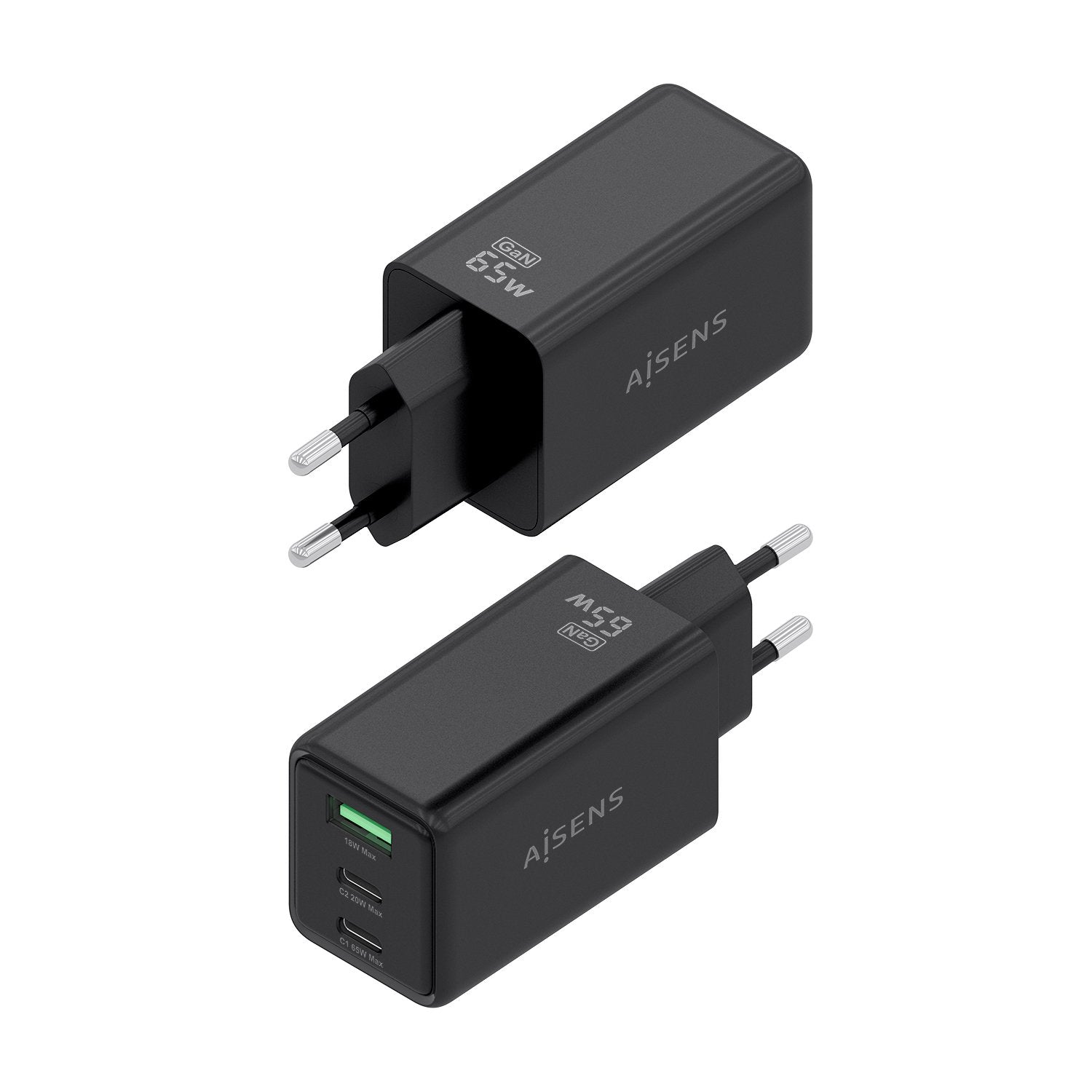 Aisens Cargador Gan 65w, 2xusb-C Pd3.0 Qc4.0, 1xusb-A Qc3.0, Negro