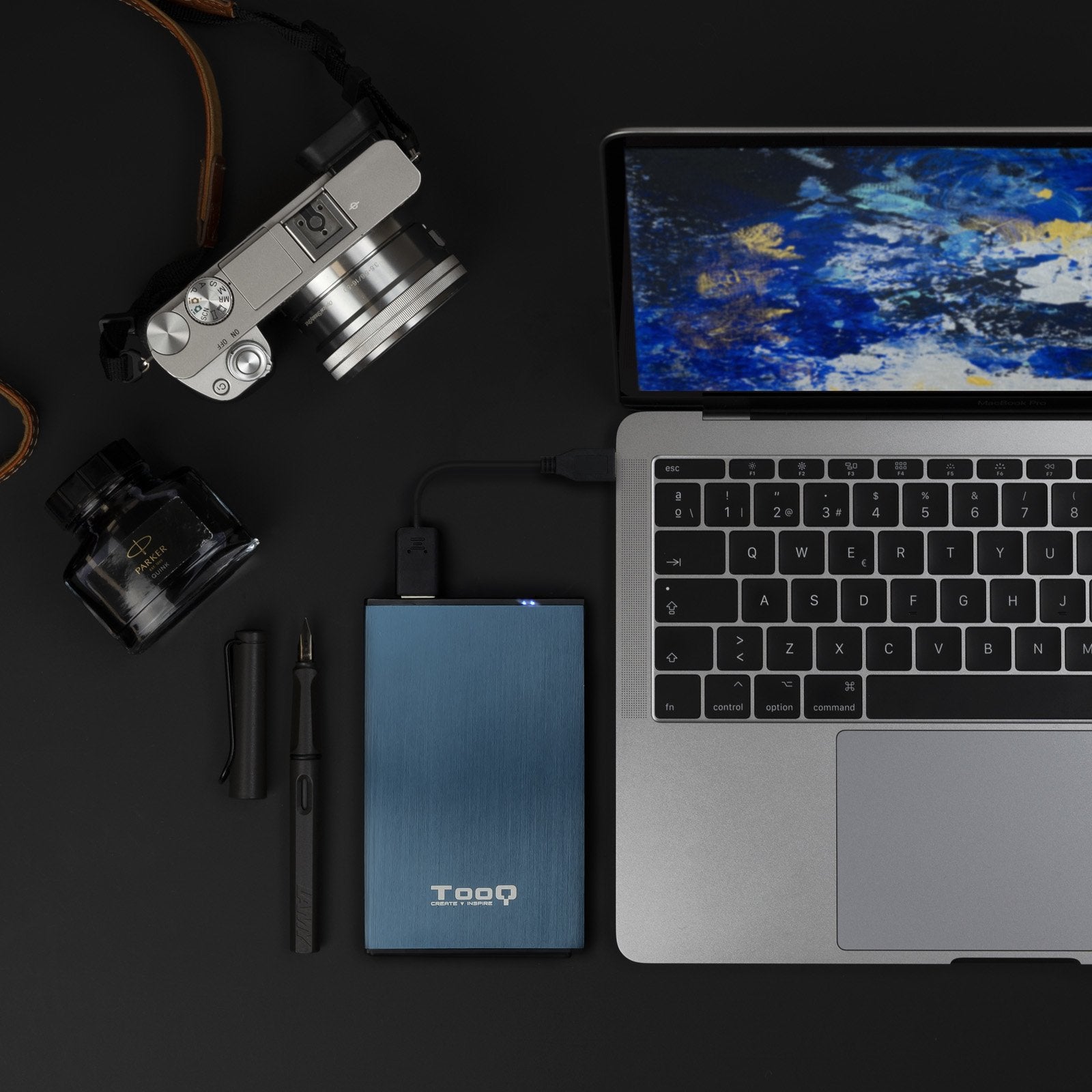 Tooq Carcasa Externa Hdd/Sdd 2.5" Hasta 9,5mm Sata Usb 3.0 - Azul Marino Metalizado