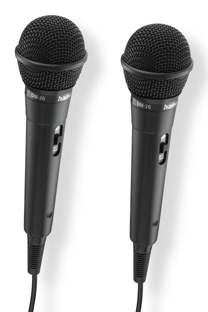 Hama Karaoke Pack De 2 Microfonos Dinamicos - Cable 2.5m - 100hz - Jack 3.5mm - Cardioide - 600 Ohm - 220x53x53mm -