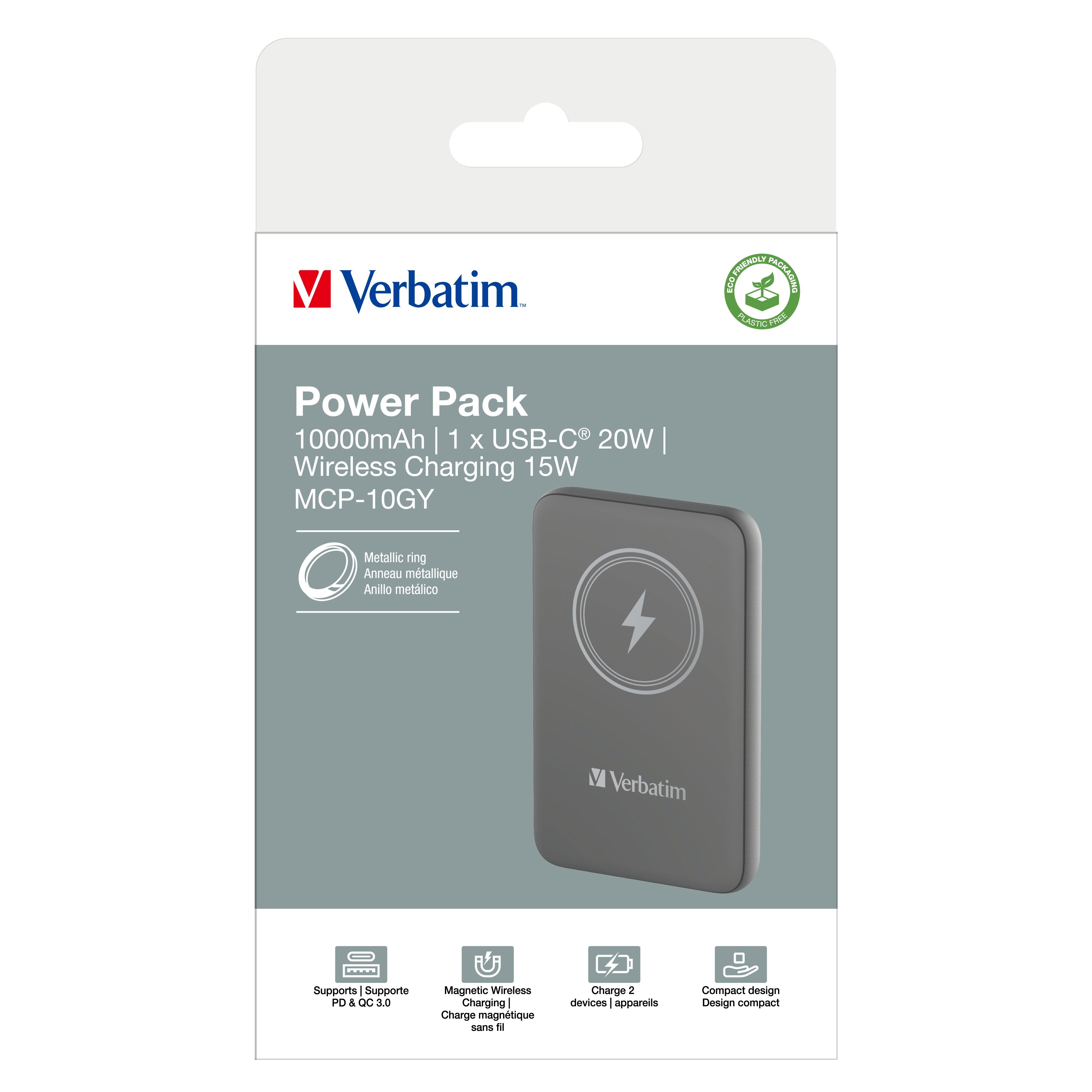 EAN 0023942322498 - Verbatim Charge 'n' Go Polímero de litio 10000 mAh Cargador inalámbrico Gris imagen 4