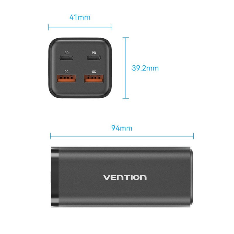 Cargador De Pared Vention Fbsbg-Eu 2xusb Tipo-C 2xusb 100w