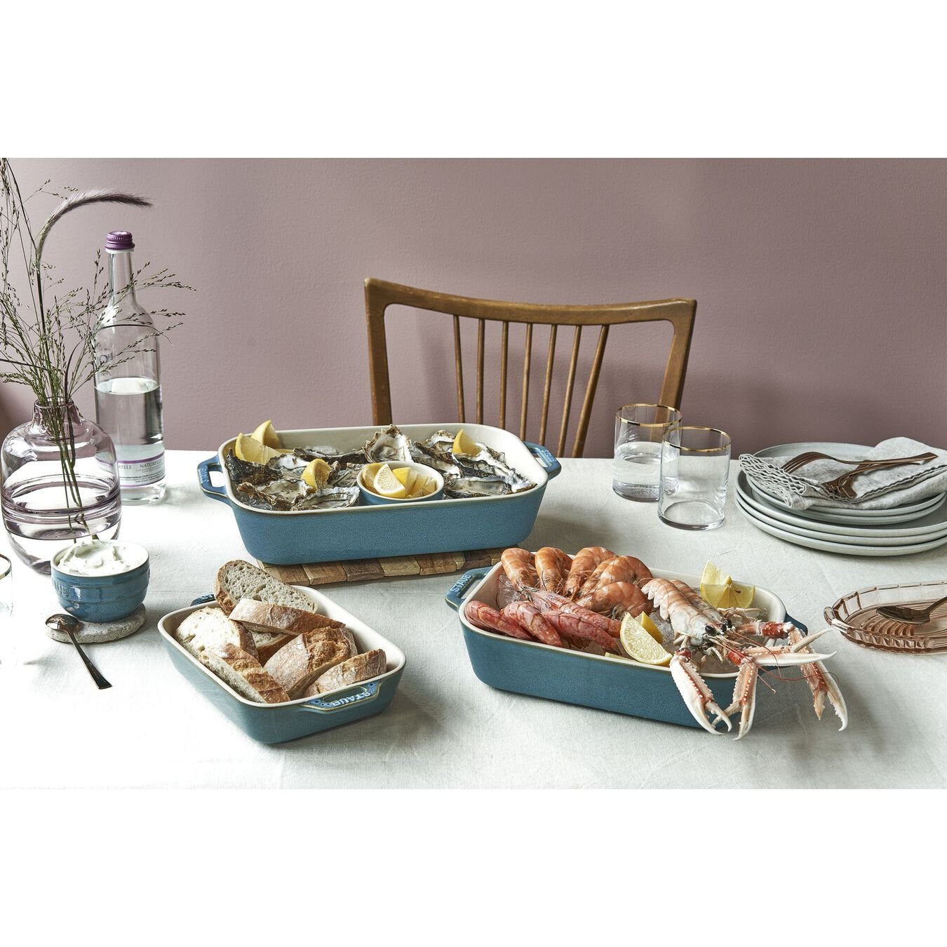 Staub 3-Piece Rectangular Ceramic Bakeware Set, Turquoise