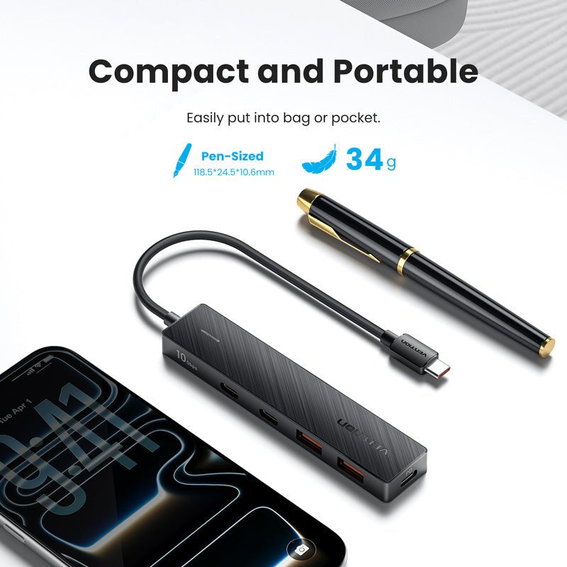 Hub Usb Tipo-C 3.2 Vention Ckdbb 2xusb 2xusb Tipo-C 1xusb Tipo-C Pd