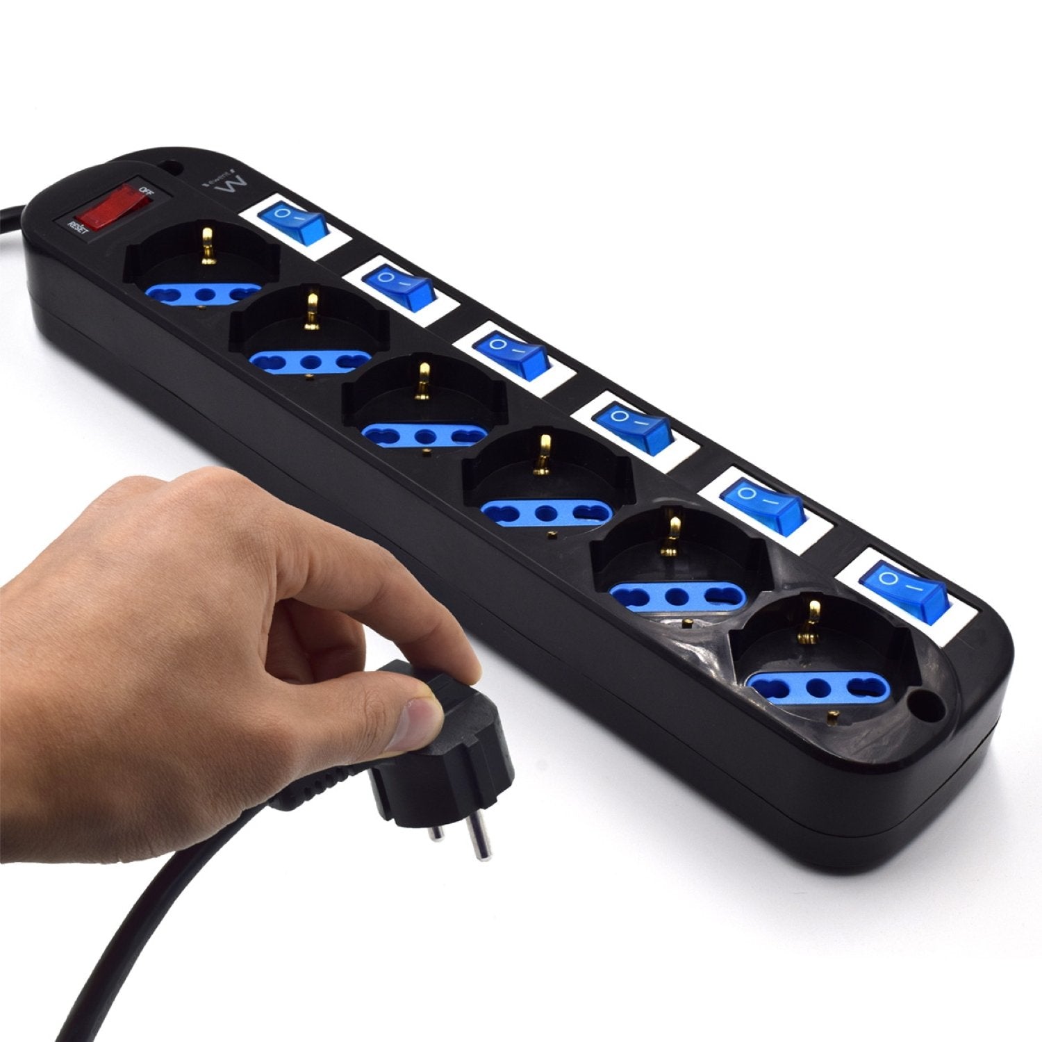 Ewent Regleta Con 6 Tomas Tipo L/F (Schuko) De 10/16a - Interruptor On/Off General E Individual - Proteccion Contra