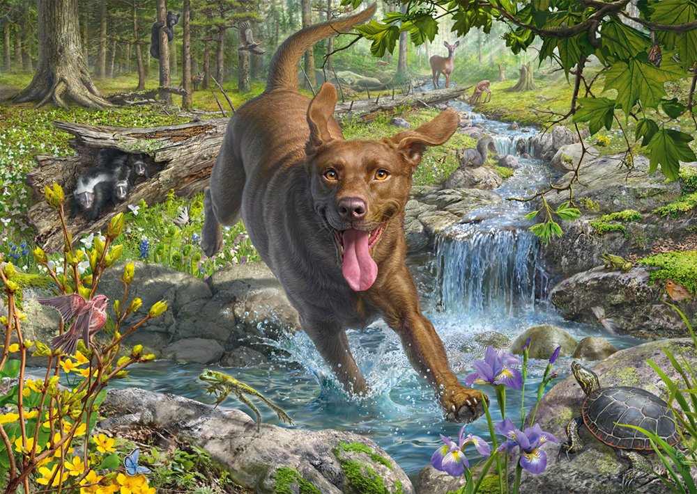 Puzzle De 1000 Piezas De Mark Fredrickson: Dog Love - Paseo Primaveral Con Un Labrador Retriever 58559