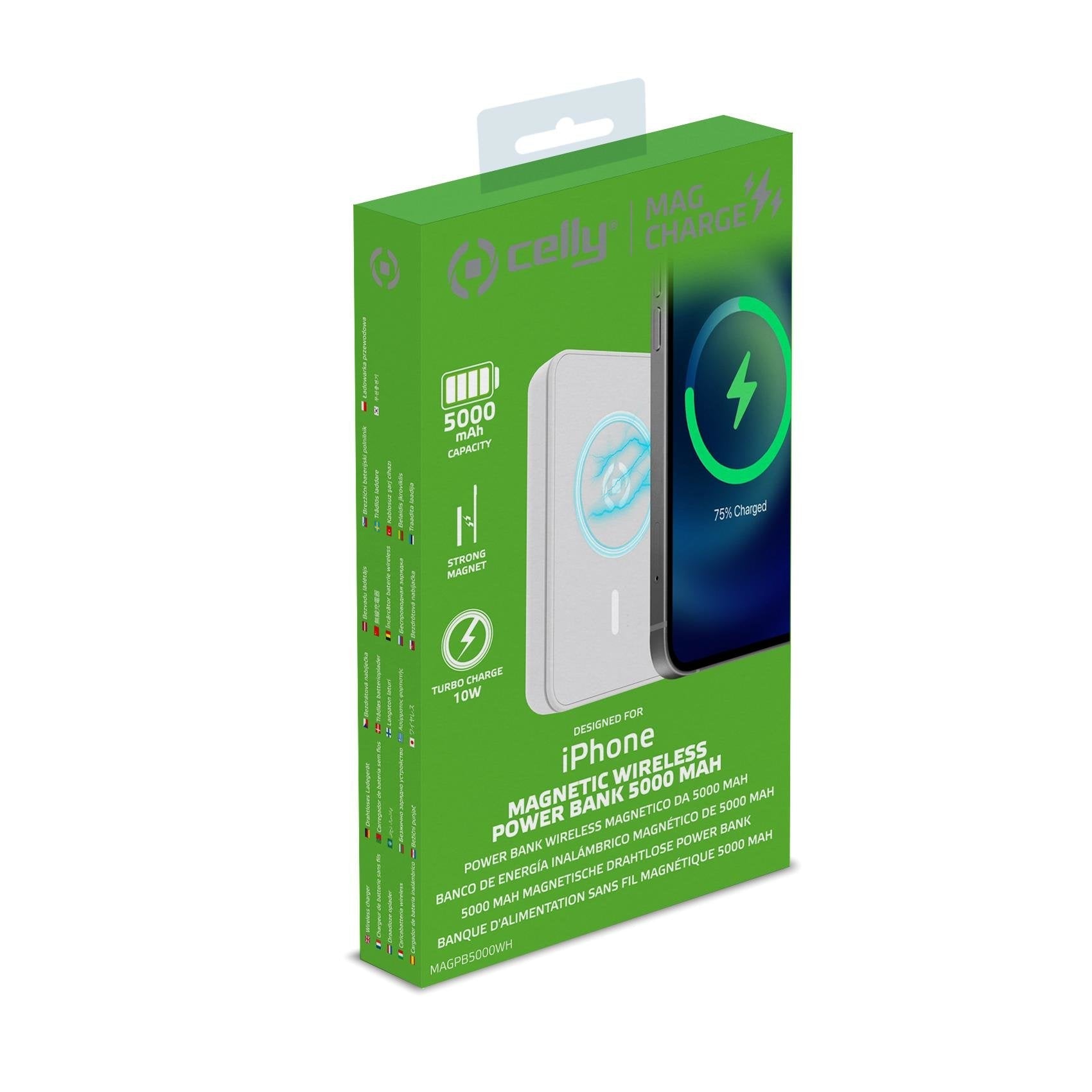 Power Bank Celly Magpb5000 5000 Mah Cargador Inalámbrico Blanco