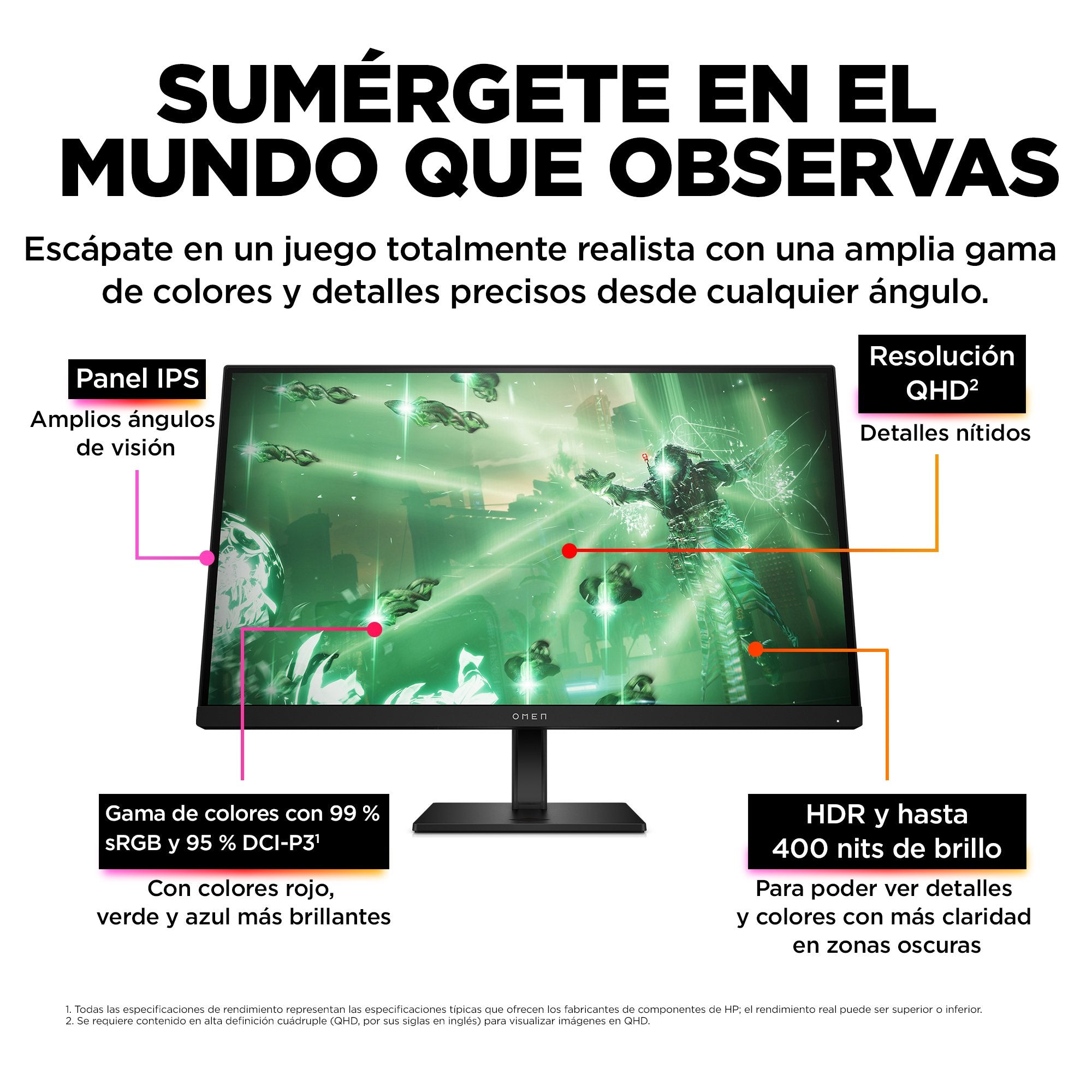 Monitor Hp Omen 27q Qhd Ips 165hz 1ms Gaming 68,6 Cm 27" Displayport, Hdmi, Hdr 400, Pivote, 165 Hz