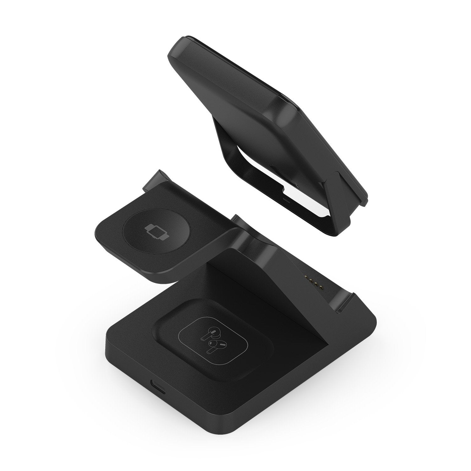 Aisens Cargador Inalambrico Usb-C 4 En 1 De 15w Para Movil, Apple Watch, Auriculares Con Estuche De Carga, Negro