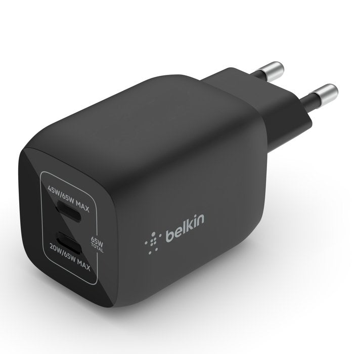 Cargador De Pared Belkin 2xusb-C 65w Pd 3.0, Pps, Negro Wch013vfbk