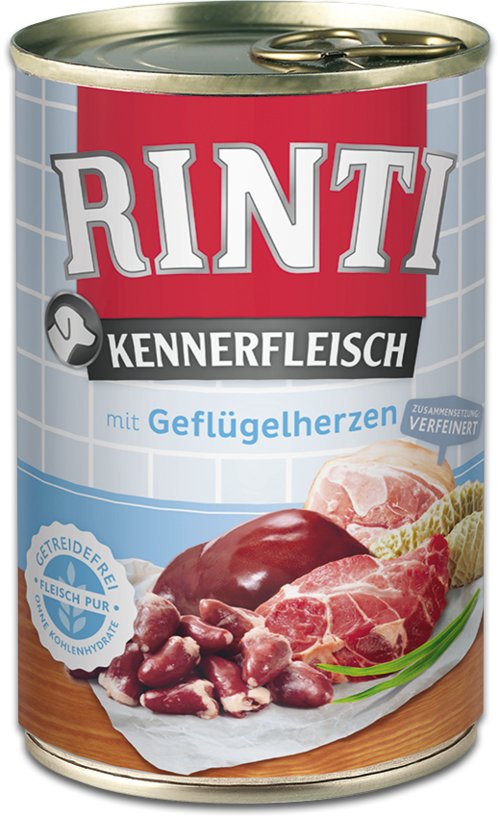 Rinti Kennerfleisch Poultry Hearts - Comida Húmeda Para Perros - 400g
