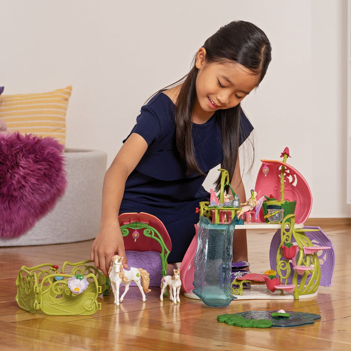 Schleich Bayala Glittering Flower House With Unicorns, Lake And Stable