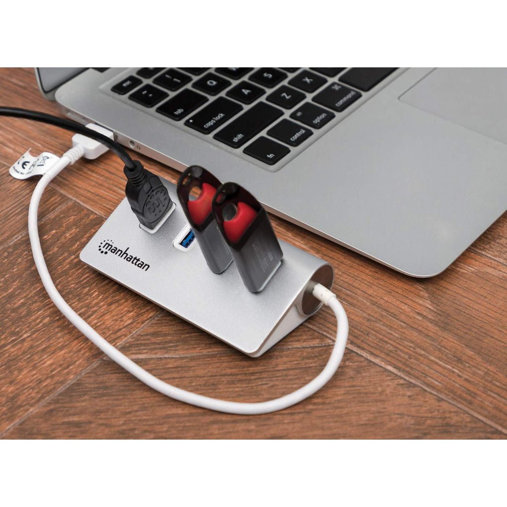 Manhattan Hub Usb 3.0 Superspeed De 4 Puertos Usb 3.0 Tipo-A 3.0, Chasis De Aluminio, Alimentado Por Bus