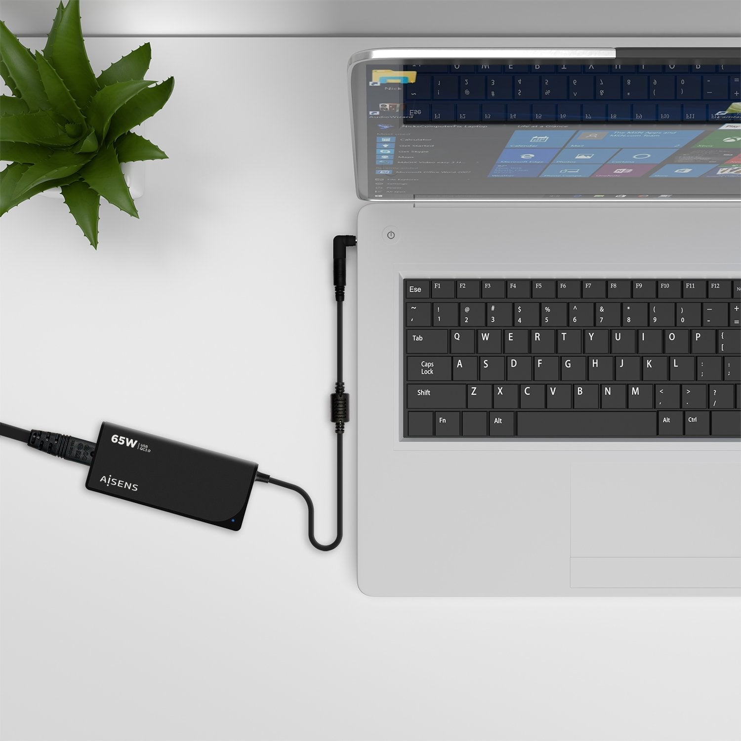 Aisens Cargador 65w Automatico Universal Para Portatil 9 Conectores + Usb-A Qc.3.0 - Negro