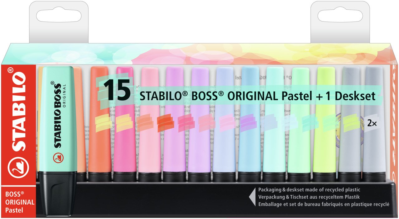 Peana De Marcadores Fluorescentes Stabilo Boss Original 15 Unidades Colores Surtidos
