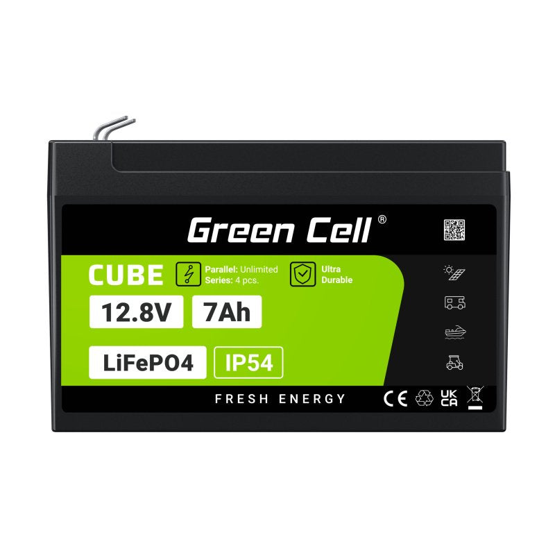 Green Cell Lfpgc12v7ah Cube Batería Lifepo4 7ah 12.8v 89.6wh Litio-Hierro-Fosfato Para Fuentes De Alimentación Ups, Monitoreo De Seguridad