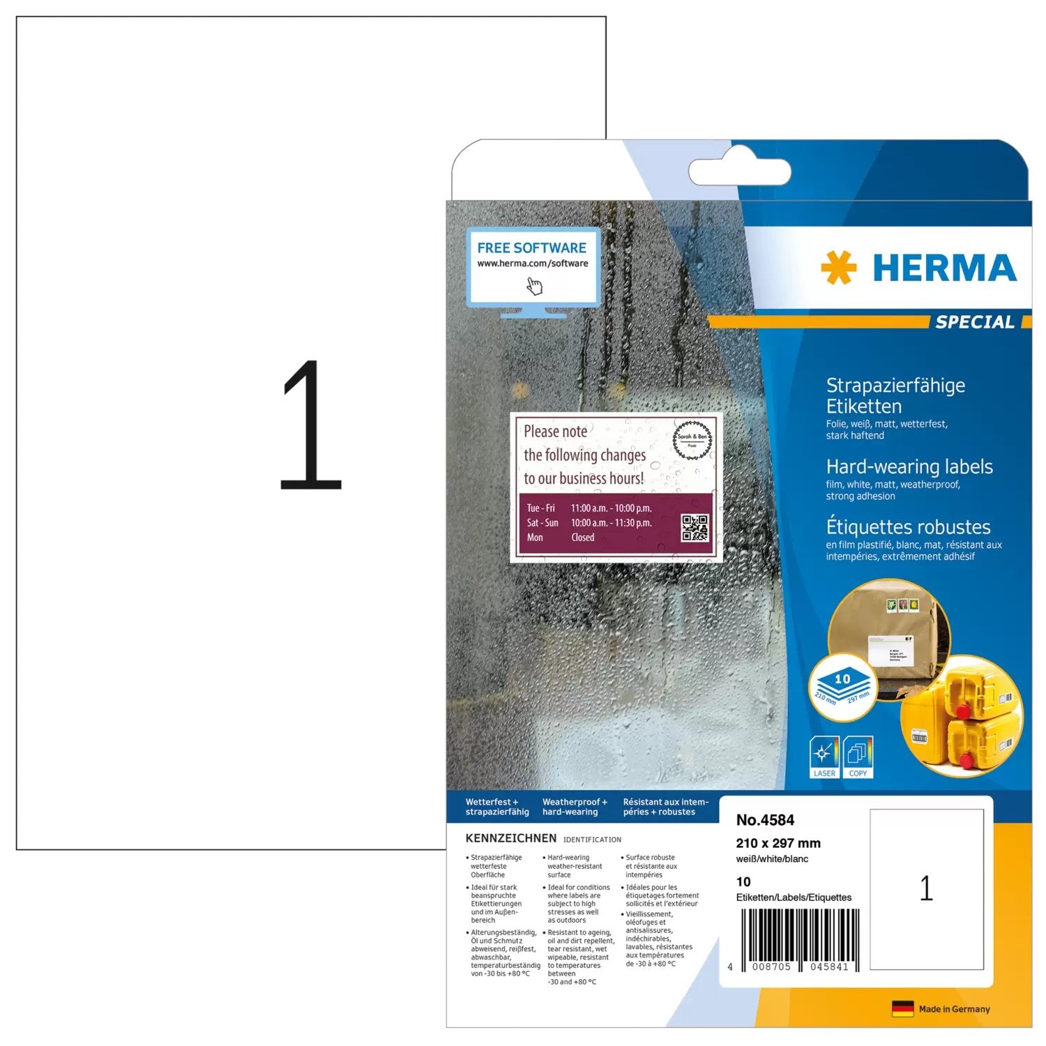 EAN 4008705045841 - HERMA A4 etiqueta autoadhesiva Rectángulo redondeado Blanco 10 pieza(s) imagen 1