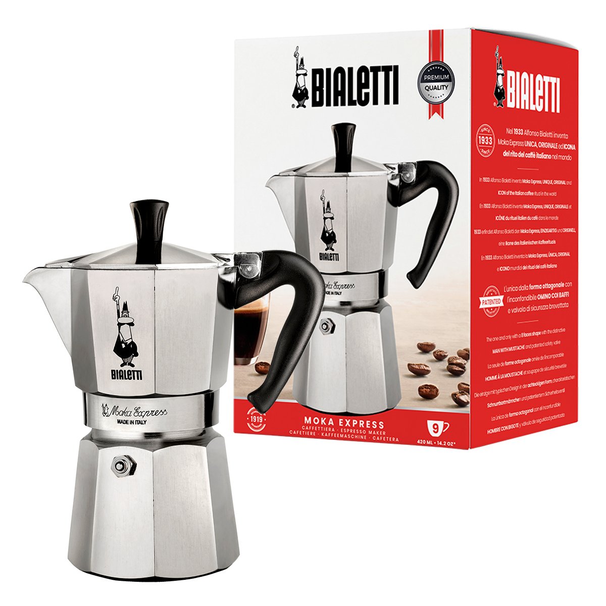 EAN 8006363011655 - Bialetti Moka Express Cafetera italiana 0,55 L Negro, Plata imagen 1