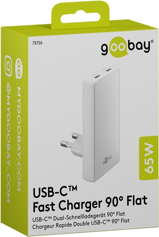 Cargador Rápido Goobay Usb-C Pd Gan 90° Dual  65 W (Blanco, 65 Watt) 75726