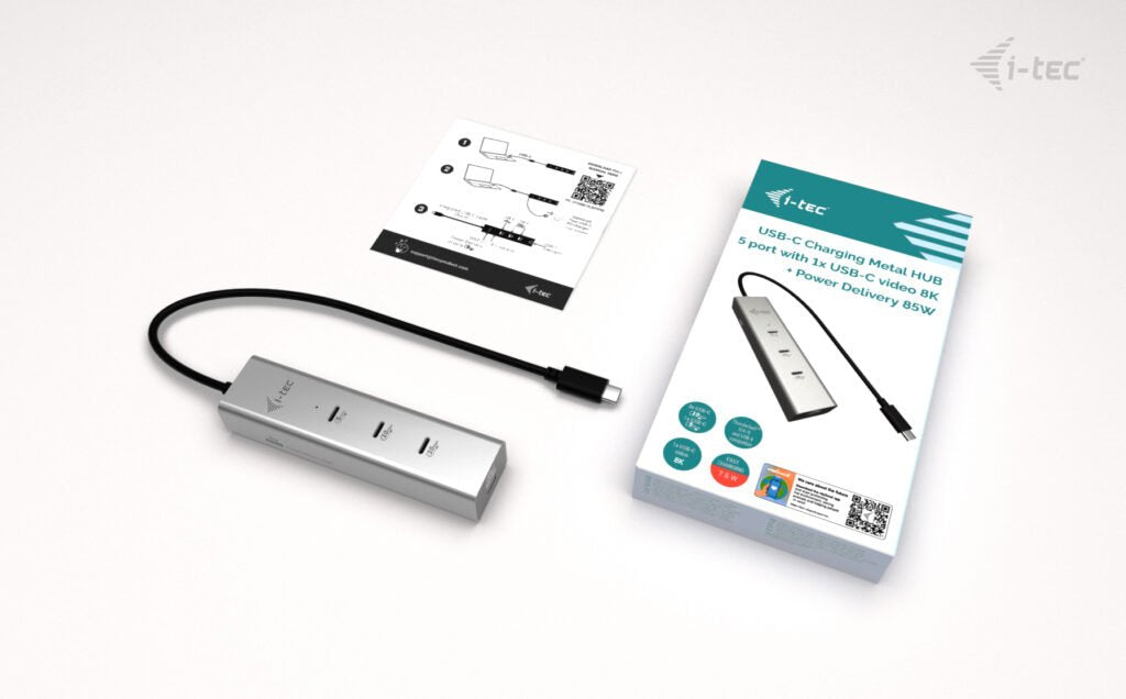 I-Tec Usb-C Charging Metal Hub 5port With Usb-C Video 8k 1xusb-C Video Data 1xusb-C Pd Data 1xusb-C 3.2 Gen1 2xusb-C 3.2 Gen2 Pd85w