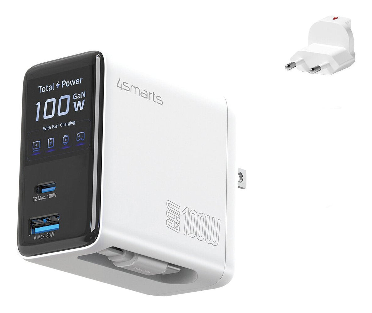 4smarts Ladegerät Gan Flex Screen Ai 100w 2 Usb-C+1 Usb-A, Blanco