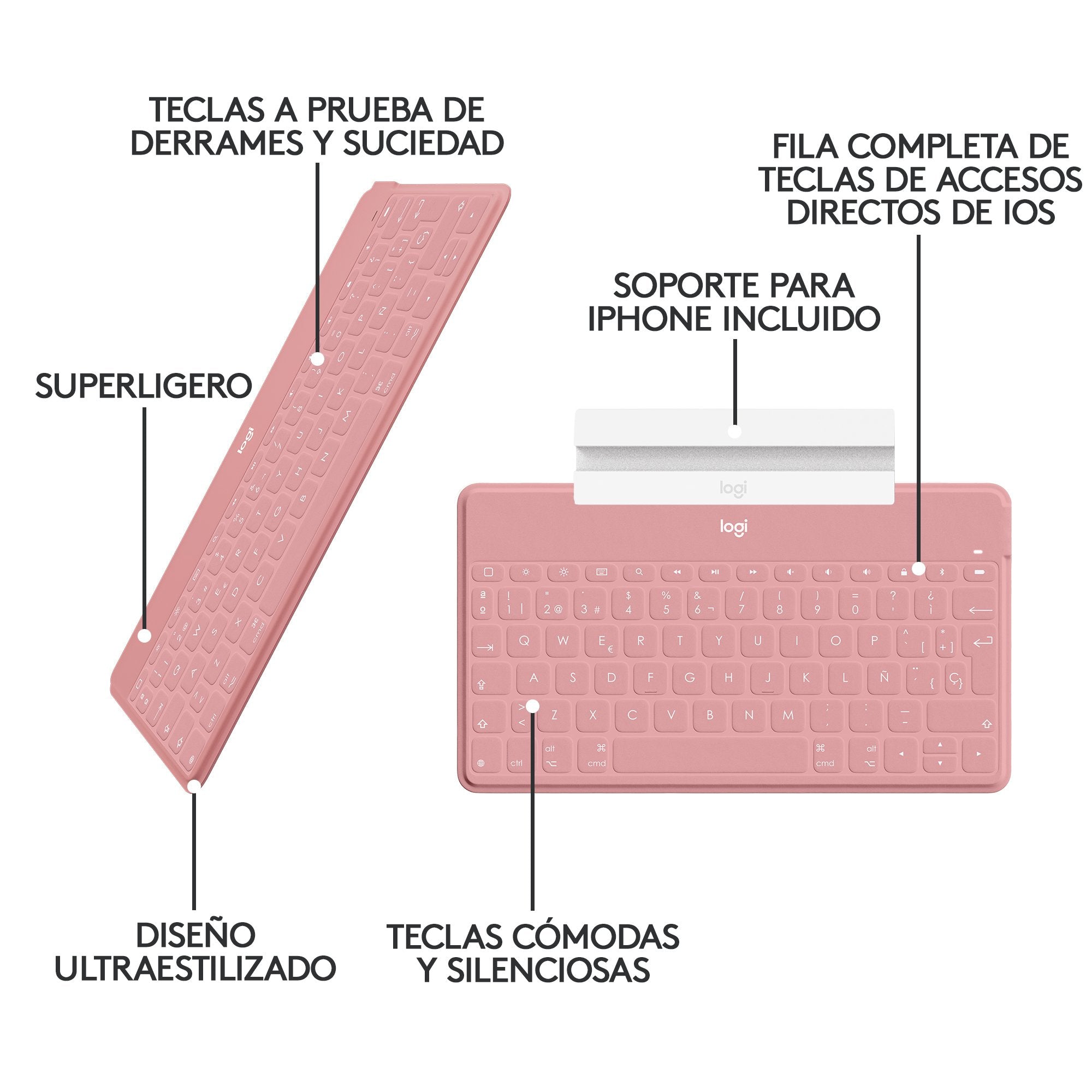 Teclado Compacto Inalámbrico Por Bluetooth Logitech Keys-To-Go Para Iphone Rosa