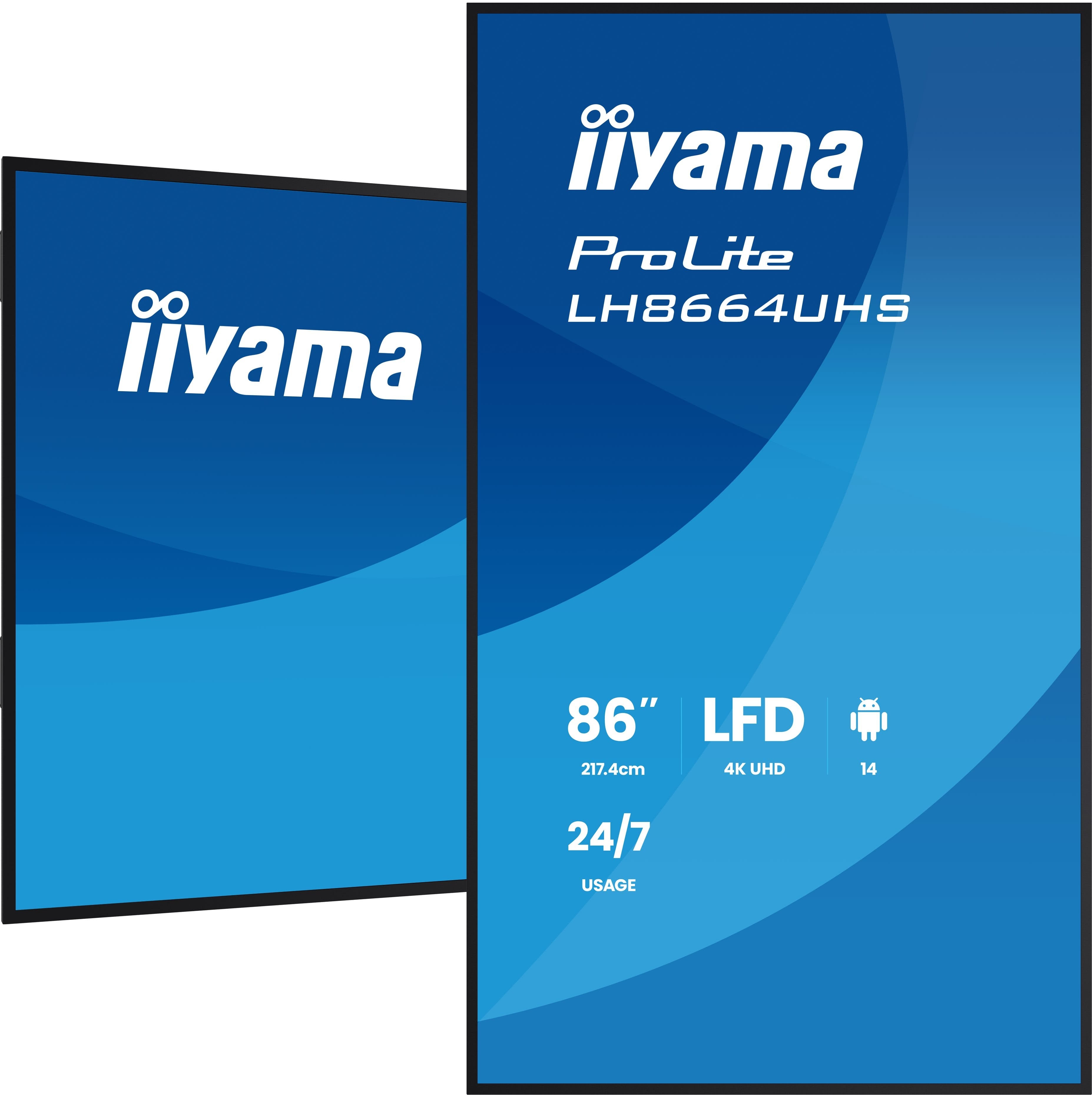 Iiyama Lh8664uhs-B3ag Pantalla De Señalización Pantalla Plana Para Señalización Digital 2,17 M (85.6") Wifi 450 Cd / M² 4k Ultra Hd Negro Procesador Incorporado Android 24/7