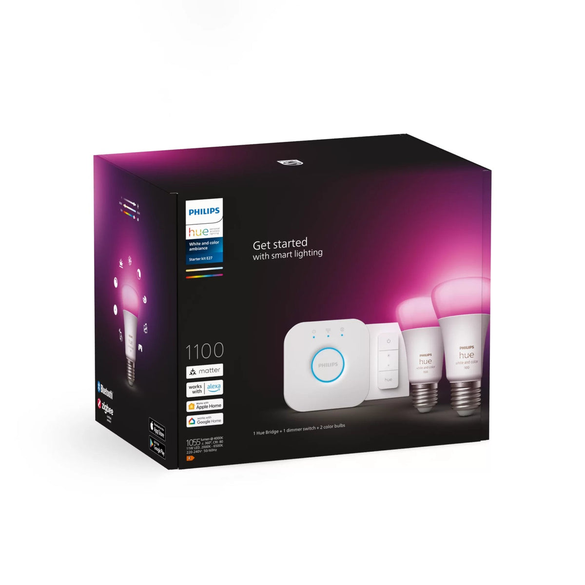 Puente Philips Hue + 2x E27 9w Rgbw + Interruptor