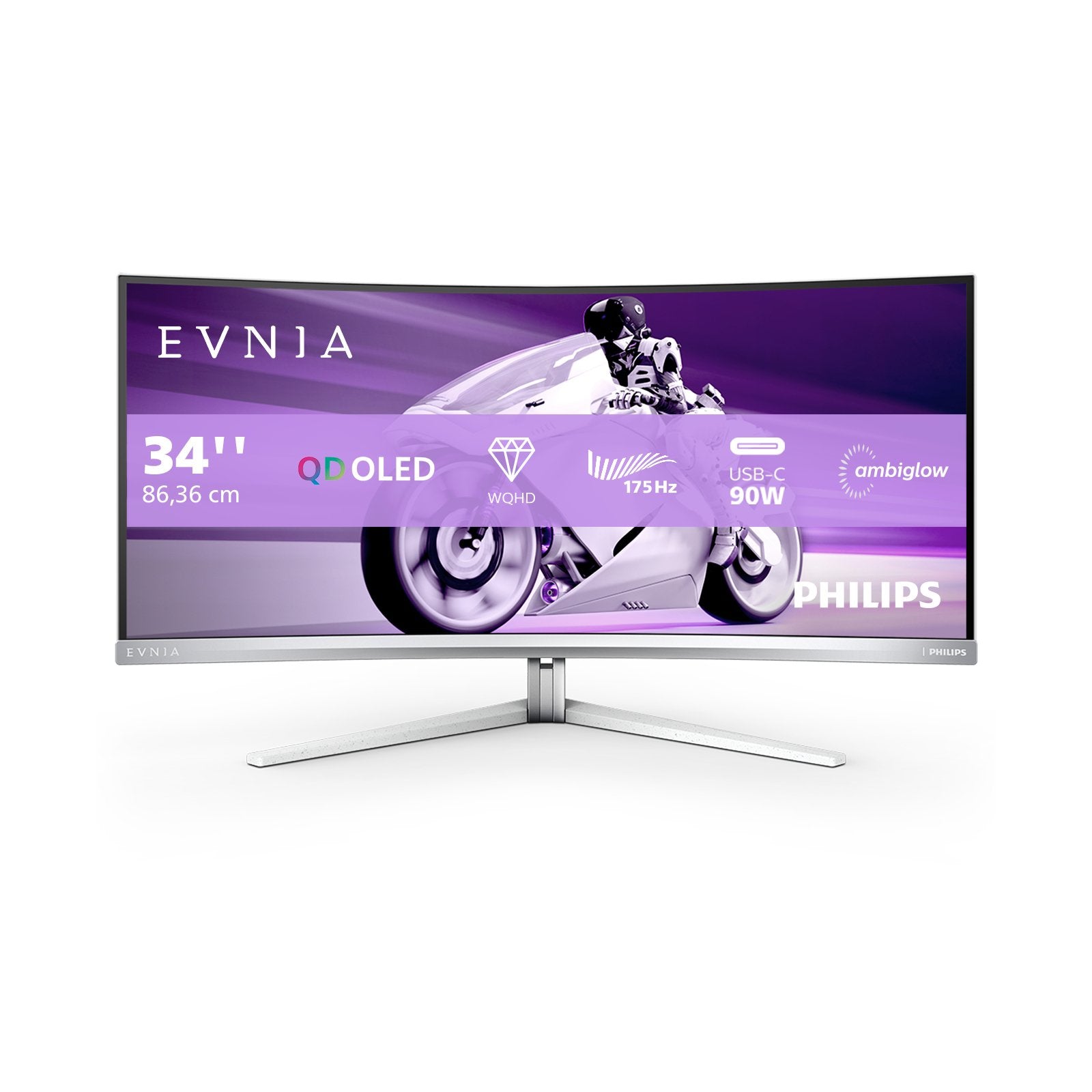 Monitor Philips 34m2c8600 00 34" Curved Qled Uwqhd 175hz 0.1ms 2xhdmi2.0 Dp1.4 Usb C Speakers