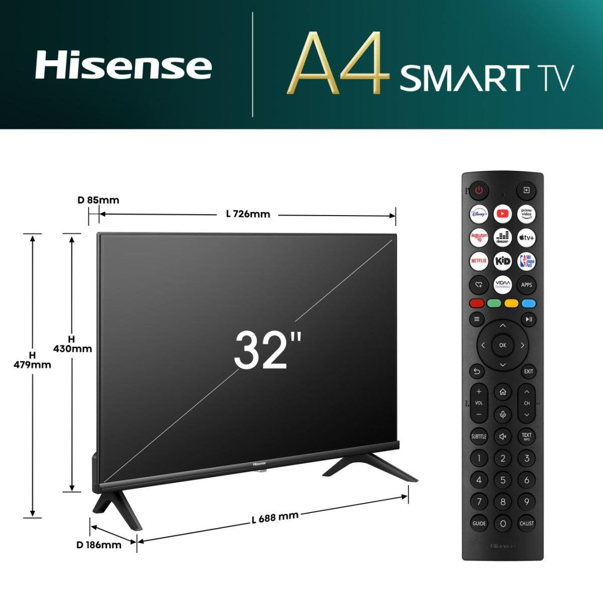 EAN 6942351405629 - Hisense 32A4N 81,3 cm (32") HD Smart TV Wifi Negro 200 cd / m² imagen 2