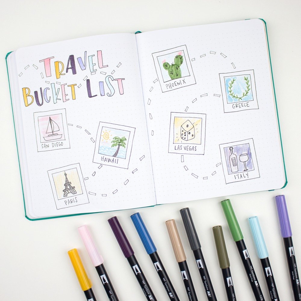 Tombow Abt Dual Brush Rotuladores Doble Punta Pincel Colores Vintage Estuche De 6