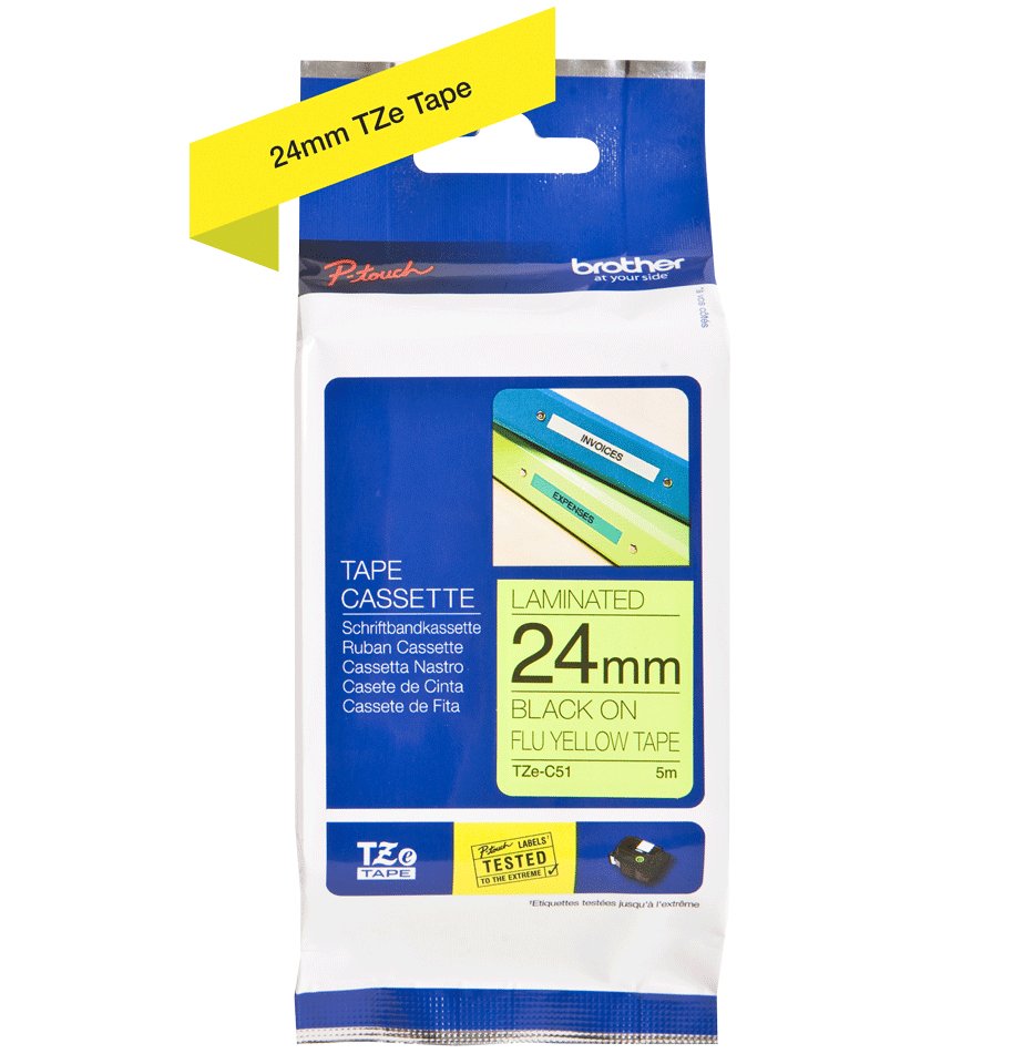 Brother Cinta Laminada Fluorescente/ Amarillo/Negro 24mm, 8m