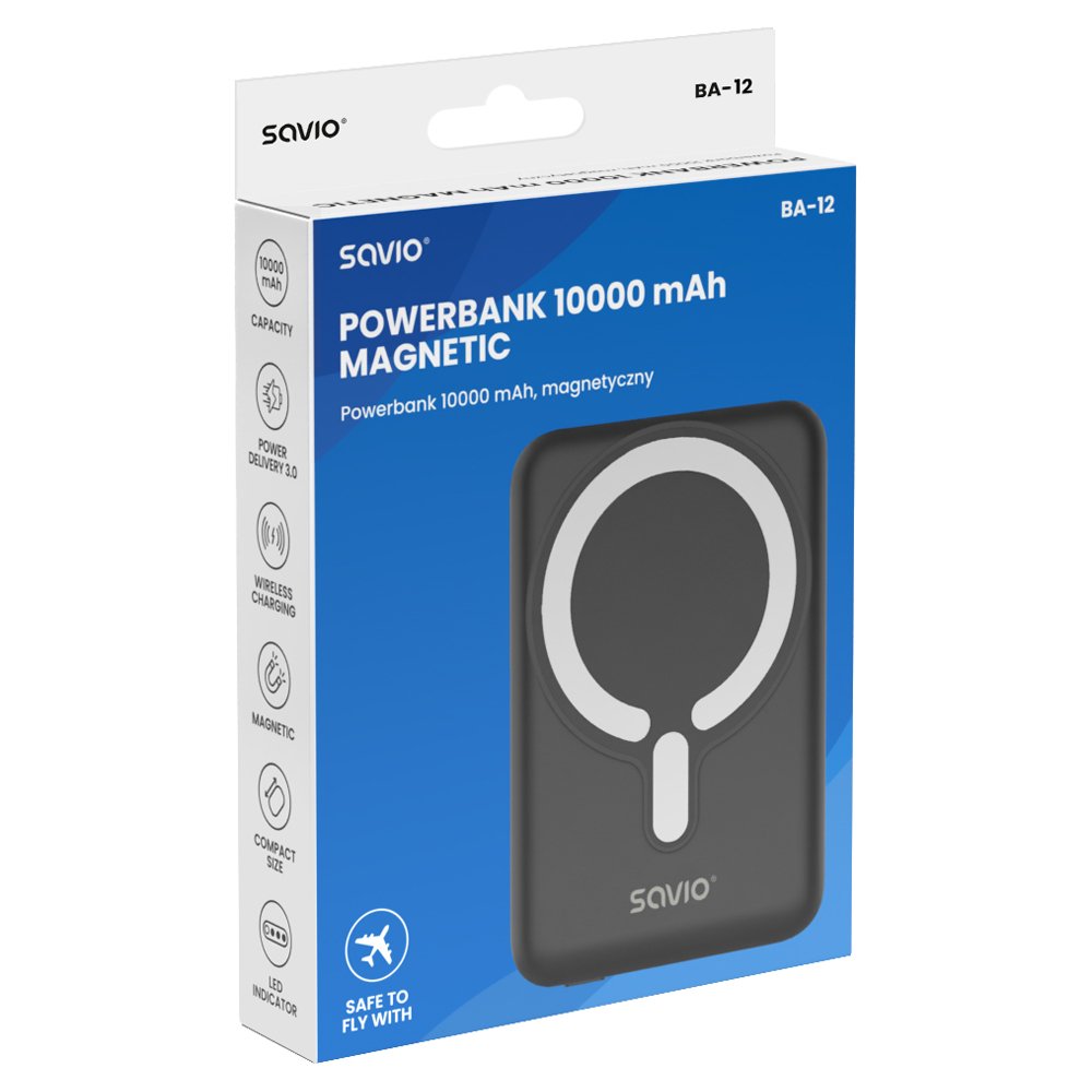 Savio Powerbank Ba-12 10000 Mah, Negro, Magnético