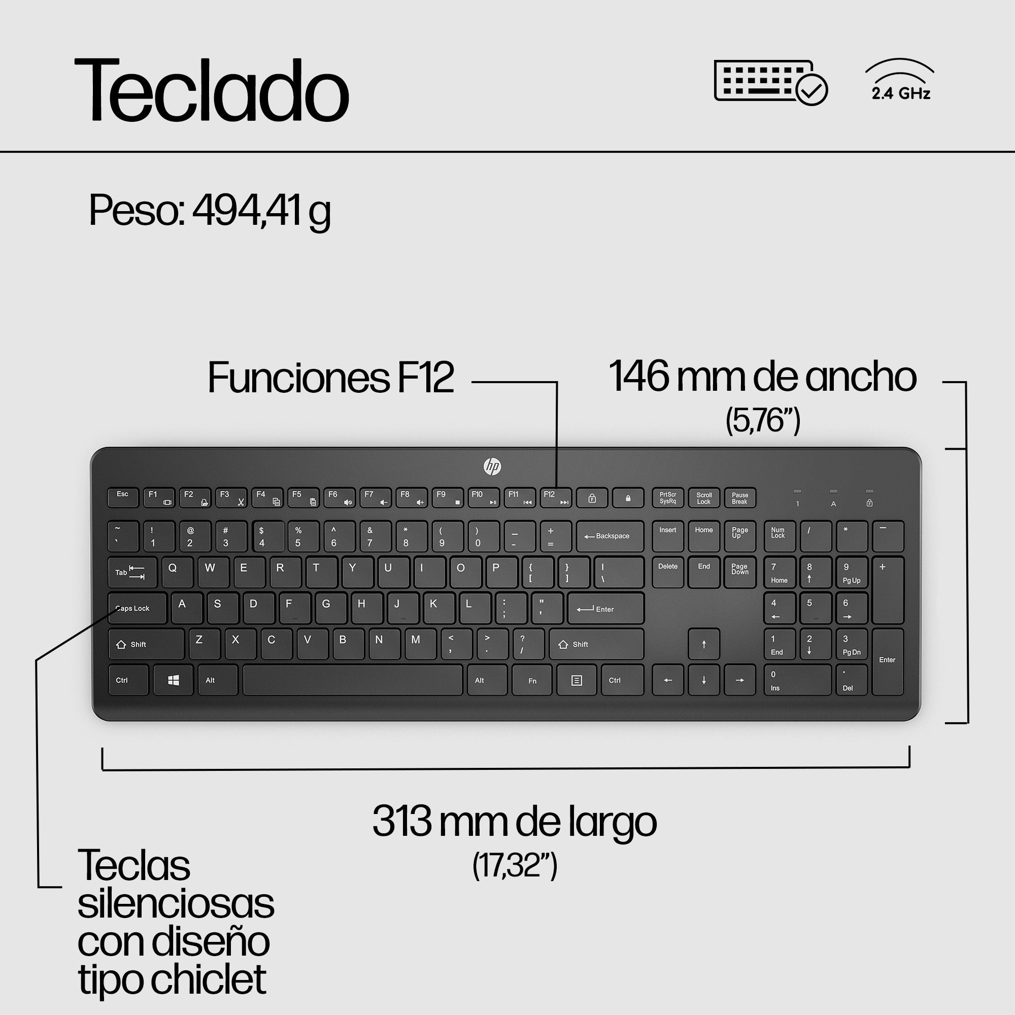 EAN 0195908430155 - HP 230 Wireless Keyboard teclado Universal RF inalámbrico Negro imagen 3