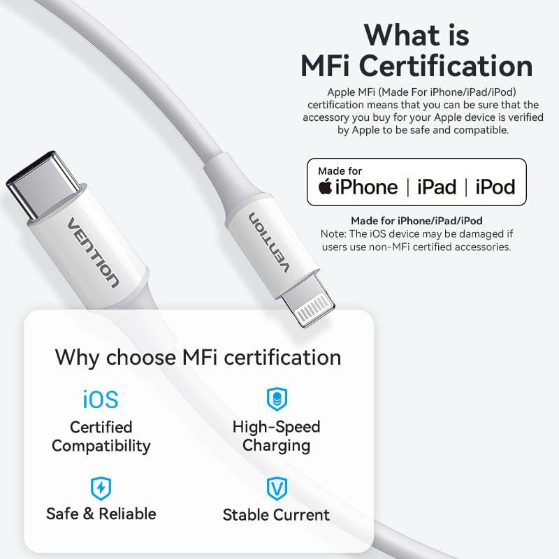 Vention Usb 2.0 Usb-C To Lightncabl Ing M-M 3a Cable 1m White