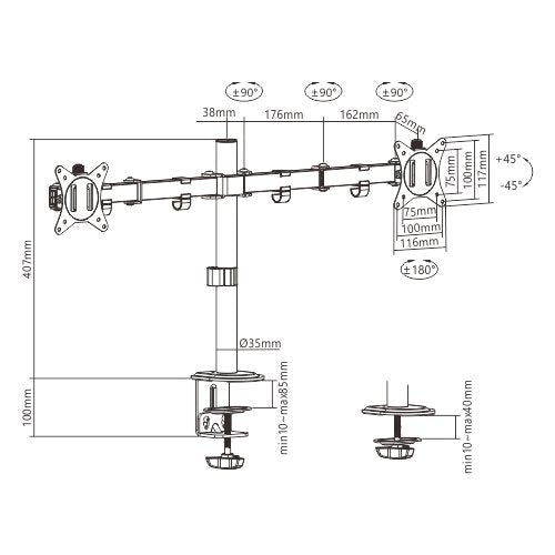 Gembird Ma-D2-01 Soporte Para 2 Monitores 17"-32" Negro Escritorio