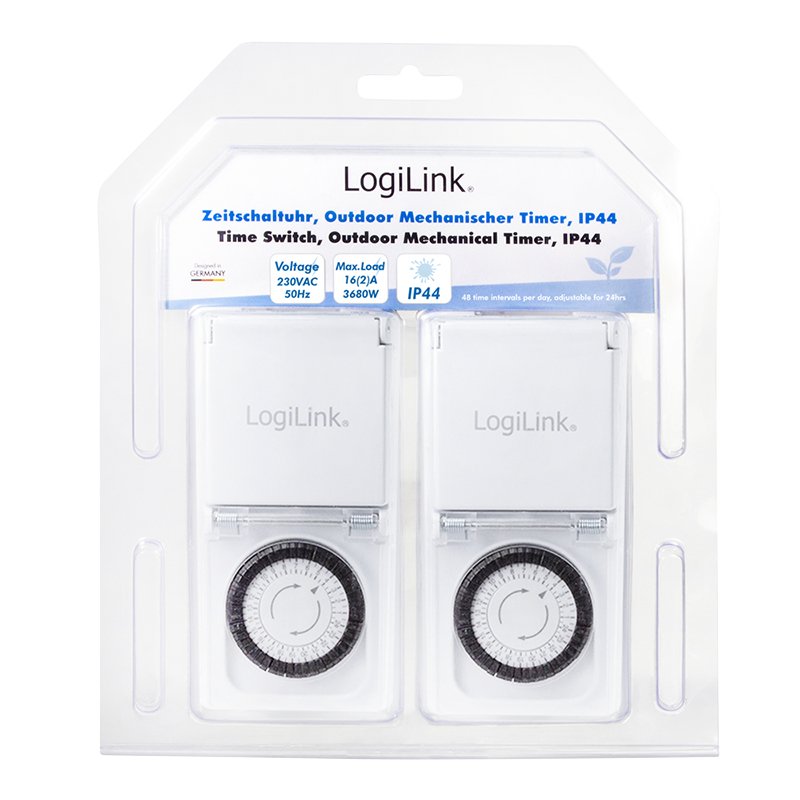 Programador Electrico Cuadrado Analogico Mecanico Ip44 Exterior Logilink Blister 2 Unidades