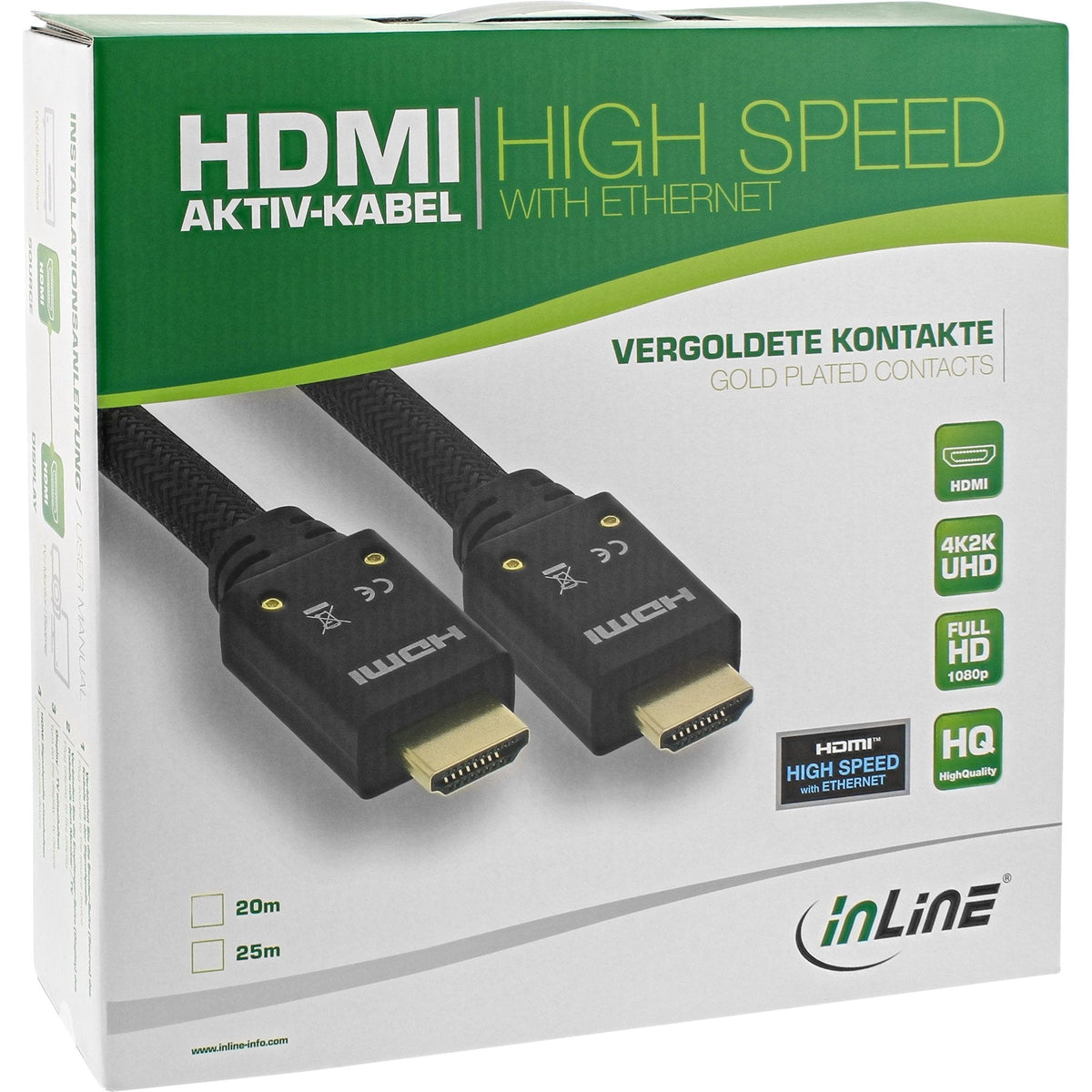 Cable Hdmi De Activo Inline Con Ethernet, 4k2k, M/M, Negro, Contactos Dorados, 25 M