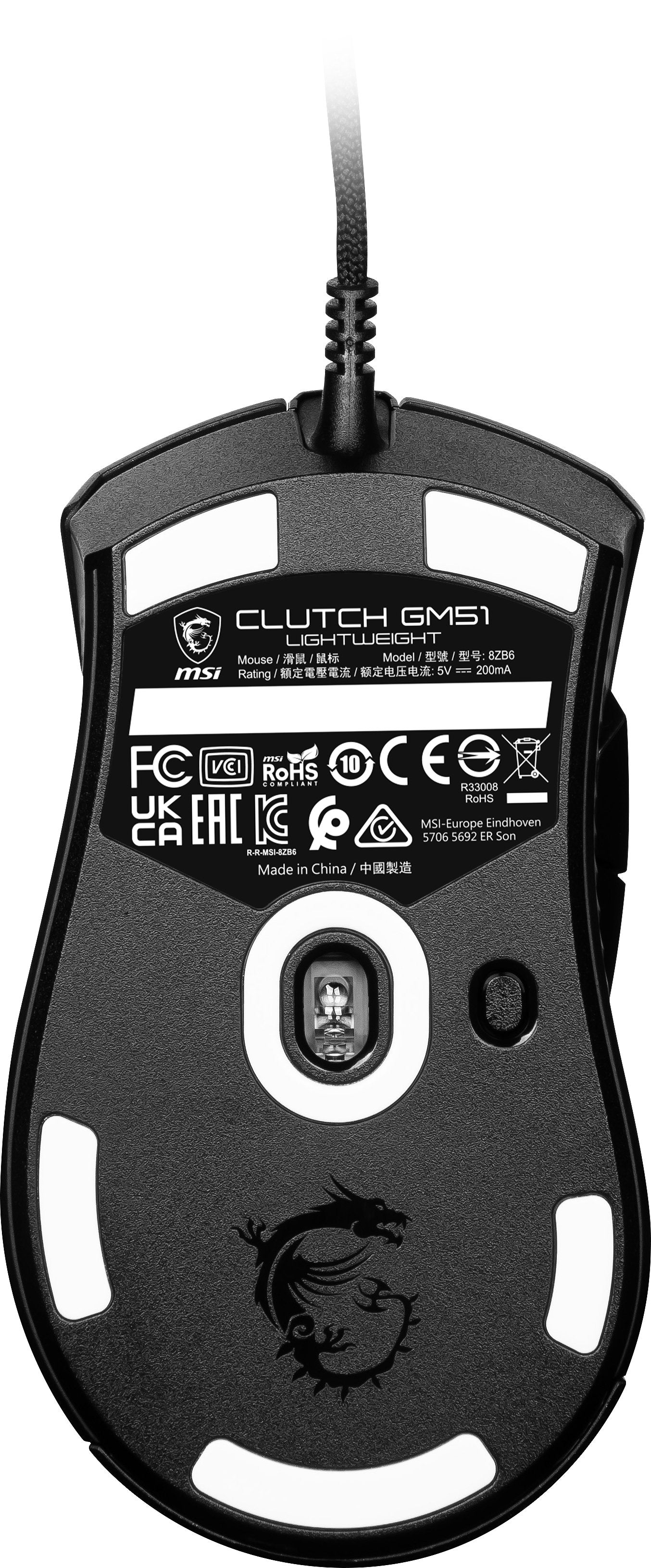 Raton Msi Clutch Gm51 Lightweight Gaming , Negro, Usb