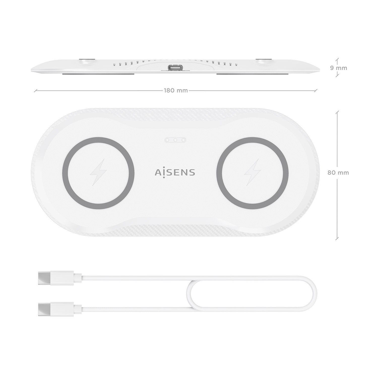 Aisens Cargador Inalambrico Usb-C 15w 2 En 1 Para Movil Auriculares, Blanco