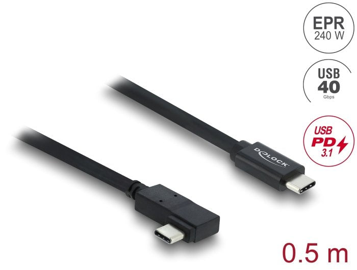 Delock Koaxiales Usb 40 Gbps Cable Angular Links / Rechts Usb Pd 3.1 240 W 0,5