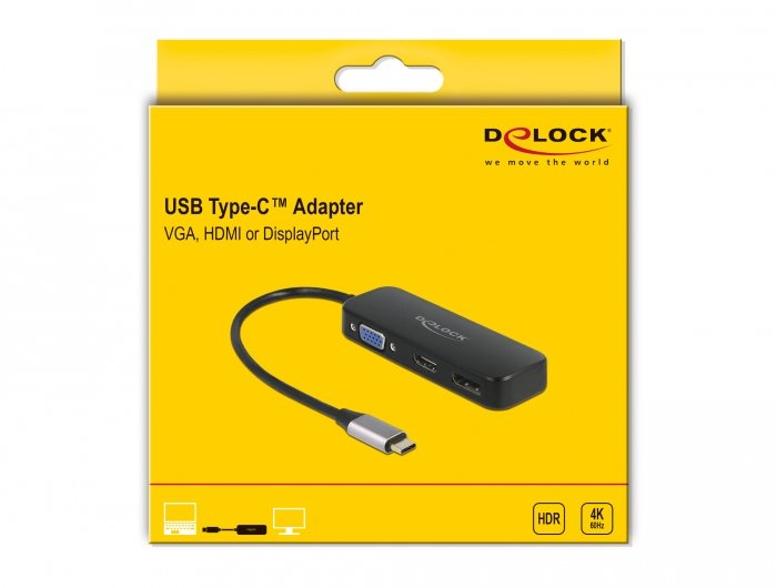 Adapter Usb-C -> Dp Hdmi Vga Delock Negro